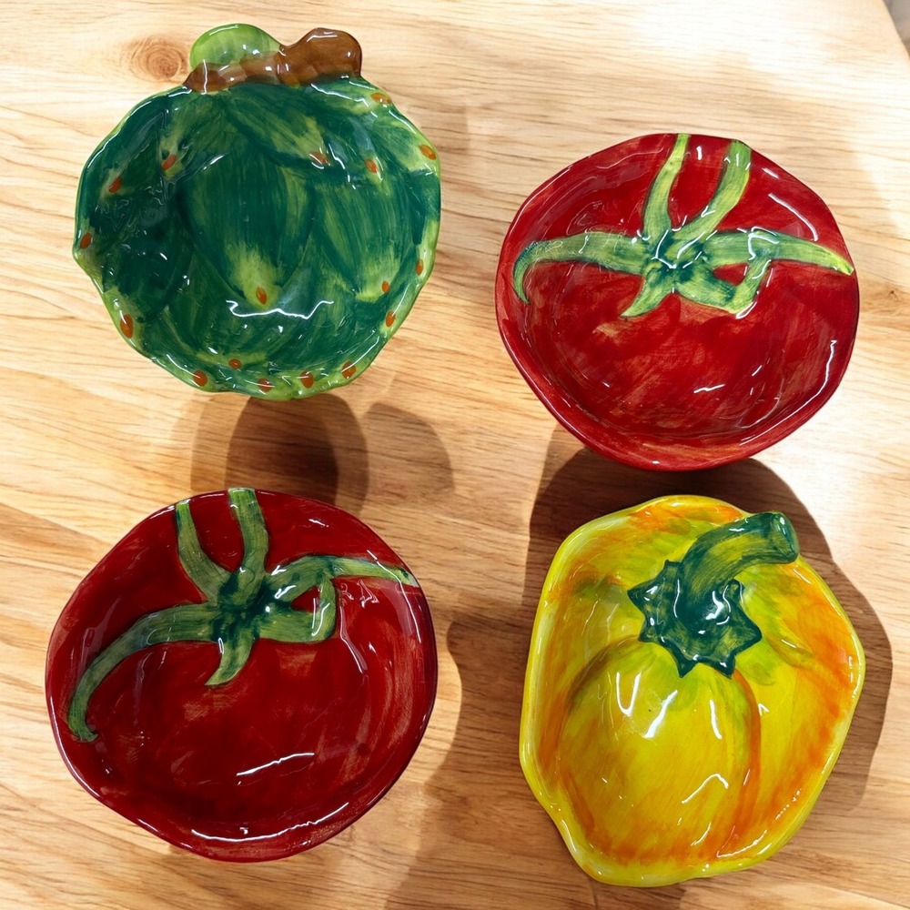 RAZ Vegetable Bowls Set of 4 Tomato Pepper Artichoke Decorative Dishes